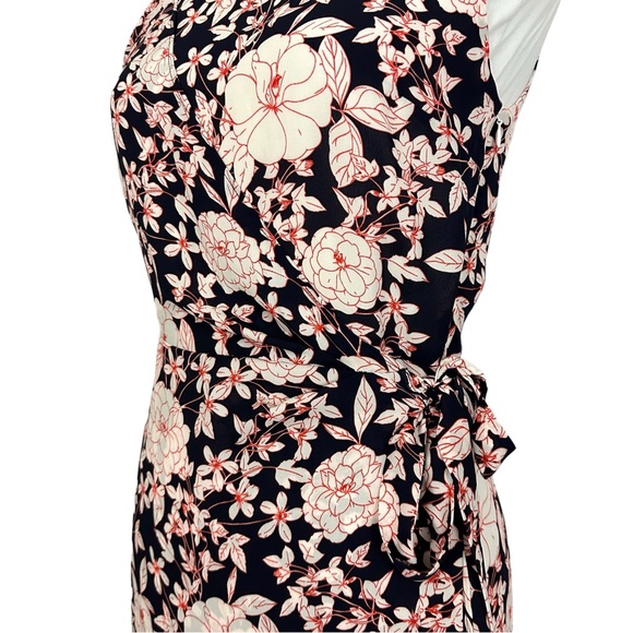 BANANA REPUBLIC | Navy Blue White Floral Print Faux Wrap Midi Dress NWT Sz 2 - Picture 6 of 15
